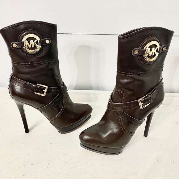Michael Kors Stockard Platform Stiletto Brown Leather Ankle Booties, Size 7.5 - Picture 6 of 15